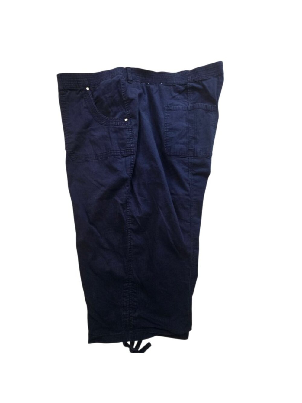 Catherines Womens Plus Size 5X Stretch Cotton Capri Pants Drawstring Navy Blue - Picture 5 of 16
